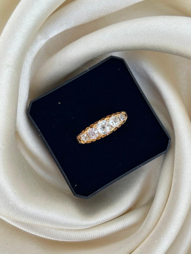 Antique 18ct Yellow Gold Diamond 5 Stone Ring Approx 1.20ct - Image 10 of 11