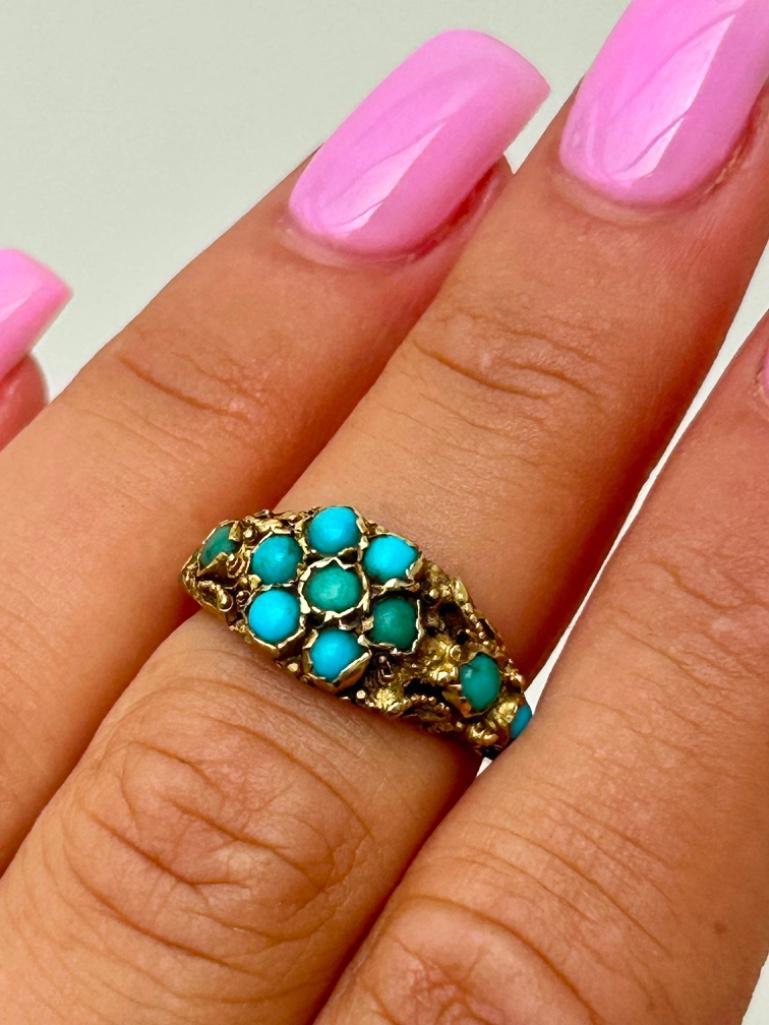 Chunky Antique 9ct Gold Turquoise Ring - Bild 2 aus 6