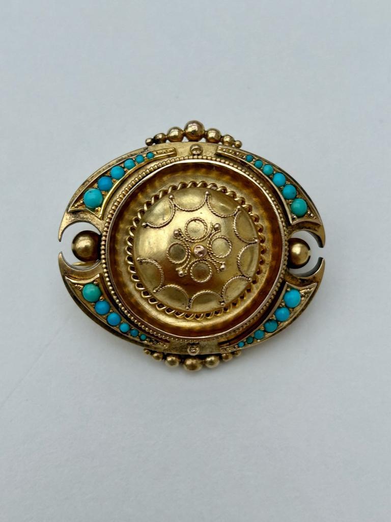 Antique Gold Large Turquoise Brooch - Image 4 of 5