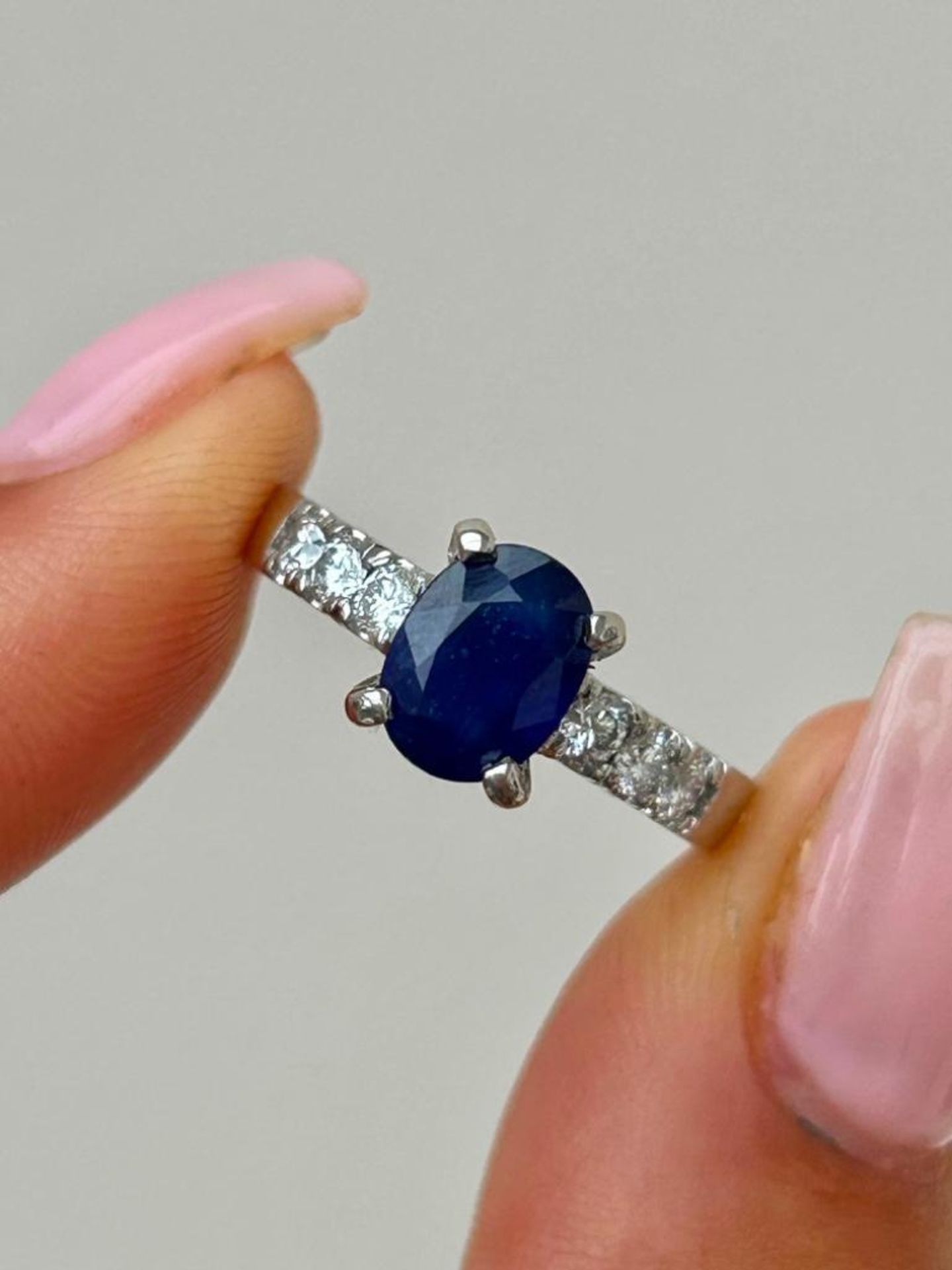 Wonderful Heavy Platinum Sapphire Ring with Diamond Shoulders