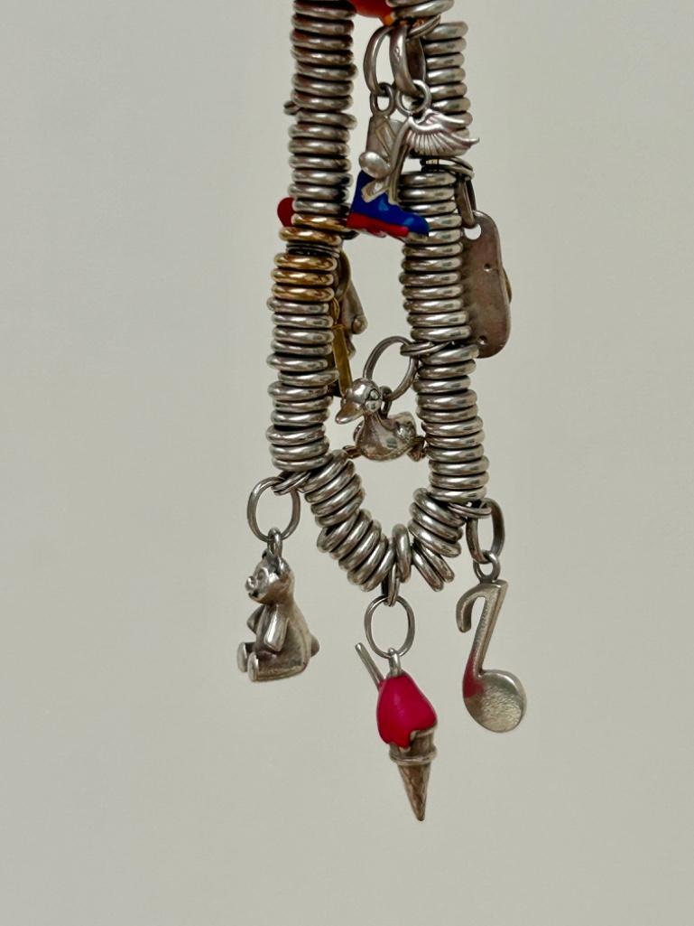 Heavy Links of London Silver Bracelet with Enamel Charms - Image 4 of 4