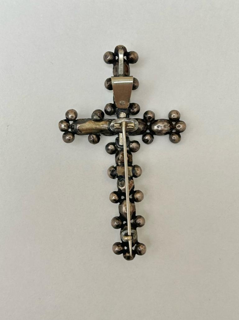 Antique Large Silver Paste Cross Pendant Brooch - Image 6 of 6