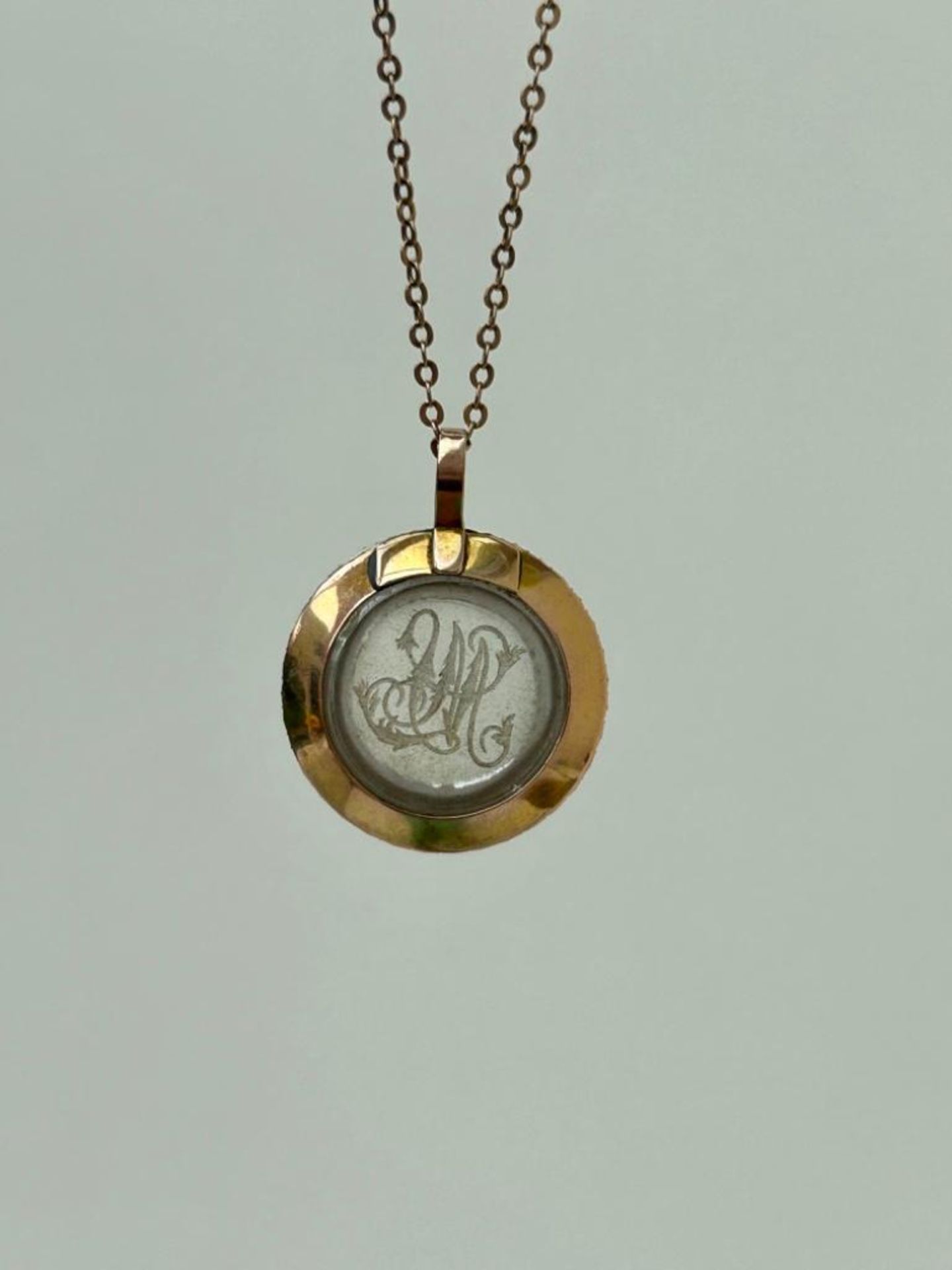 Antique Gold Domed Essex Crystal Monogram and Pearl Surrounded Pendant on Chain - Image 5 of 5
