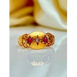Antique c.1906 18ct Yellow Gold Ruby and Diamond Ring