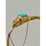 Antique 18ct Yellow Gold Snake Bangle with Turquoise Head in Box