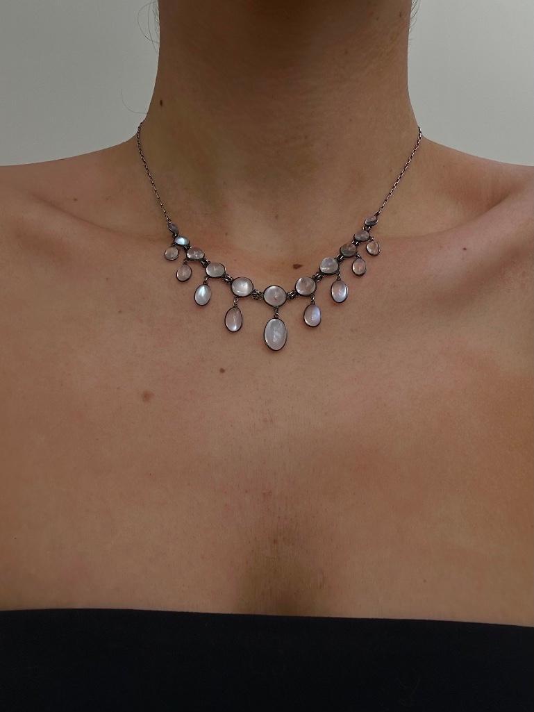 Wonderful Antique Silver Moonstone Drop Necklace - Image 3 of 5