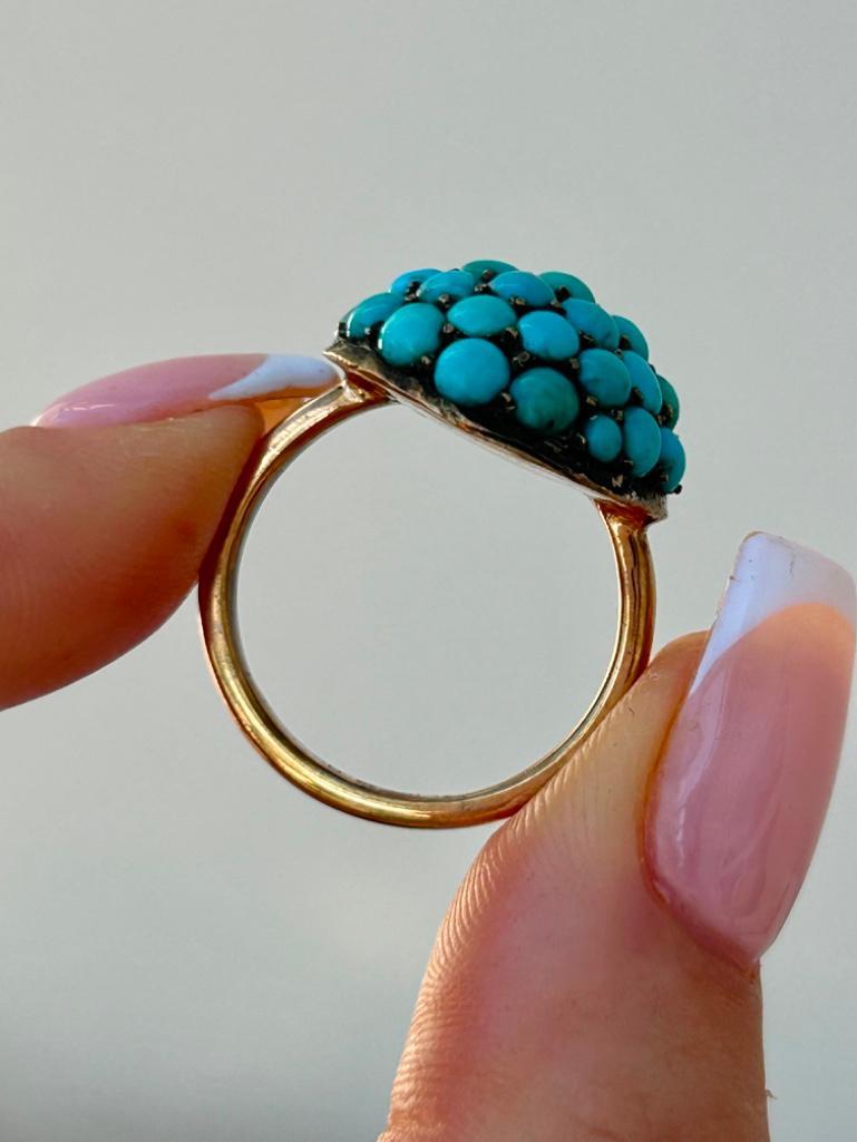 Antique 9ct Gold Turquoise Bombe Cluster Ring - Image 7 of 9