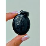 Antique Chunky Carved Jet Locket Back Pendant