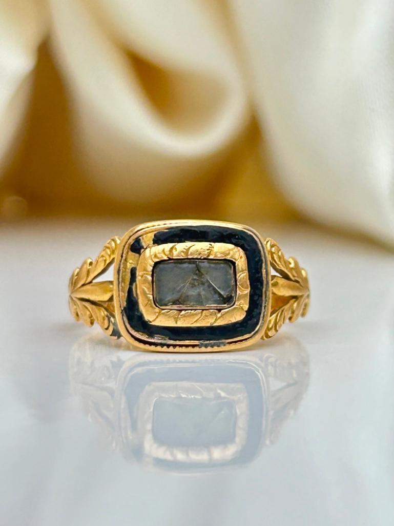 Antique c1827 18ct Yellow Gold Enamel Mourning Band Ring