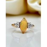 9ct Gold Opal Marquise and Diamond Ring