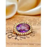 Antique Gold Amethyst and Pearl Brooch