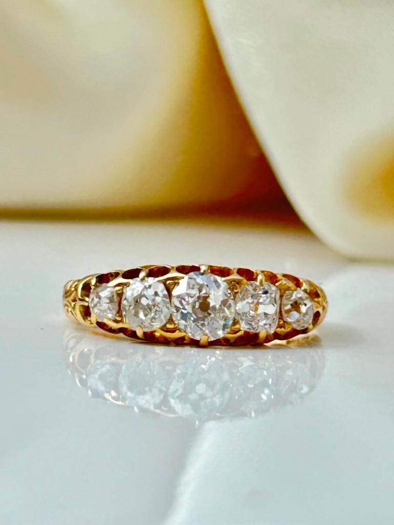 Antique 18ct Yellow Gold Diamond 5 Stone Ring Approx 1.20ct - Image 2 of 11