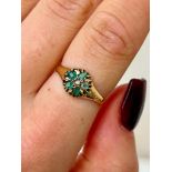Antique Georgian Era Emerald and Diamond Cluster Ring in 18ct Yellow Gold