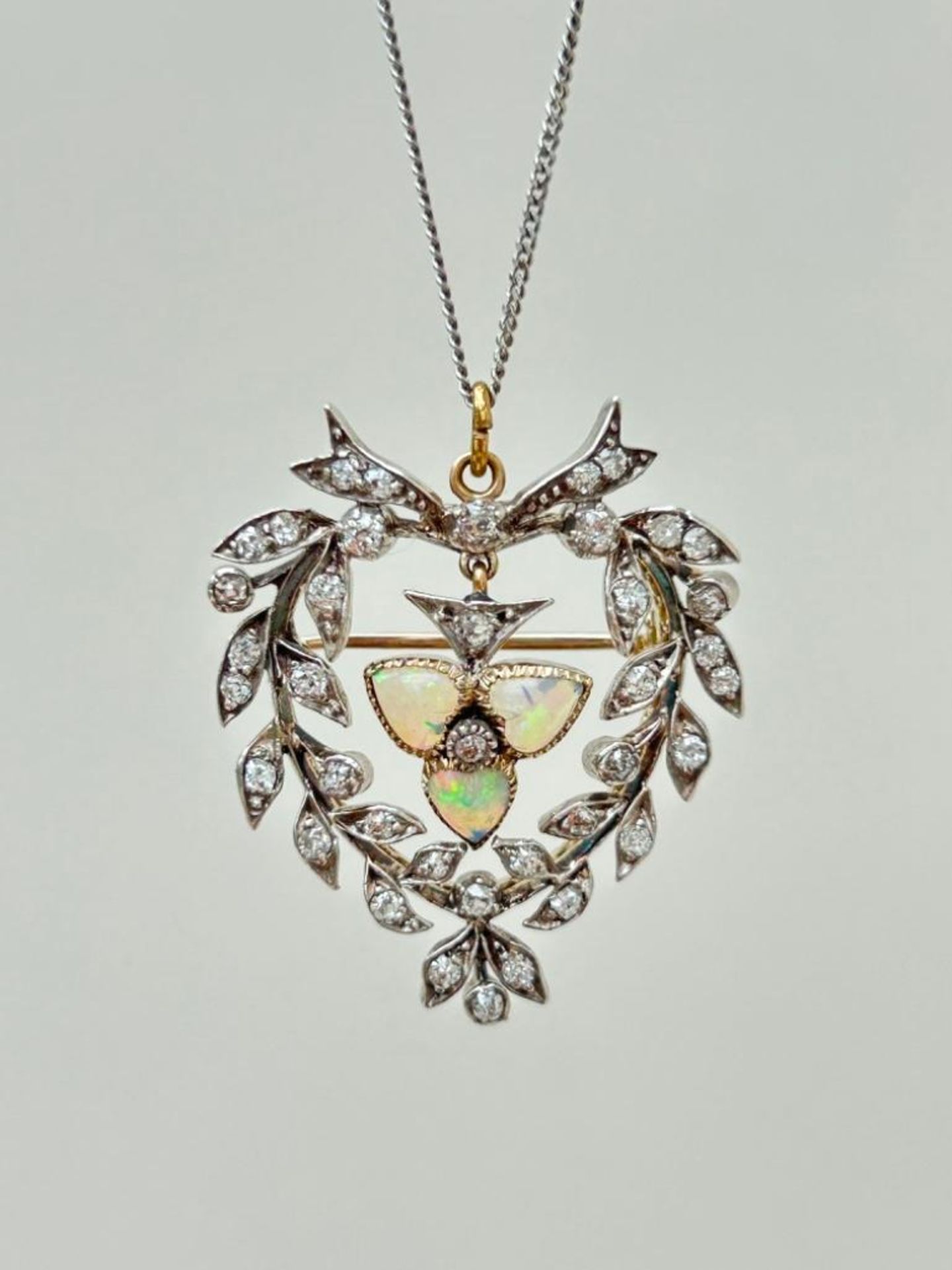 Incredible Antique Opal and Diamond Pendant on Platinum Chain in Original Fitted Box - Image 2 of 11