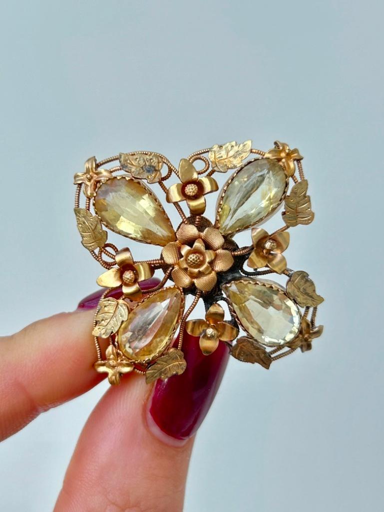 Antique Large Gold and Citrine Floral Brooch - Image 4 of 8