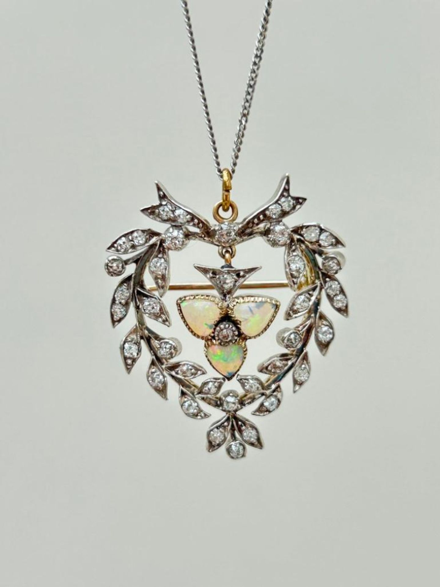 Incredible Antique Opal and Diamond Pendant on Platinum Chain in Original Fitted Box - Image 3 of 11