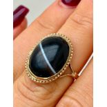 Chunky 9ct Gold Banded Agate Signet Ring