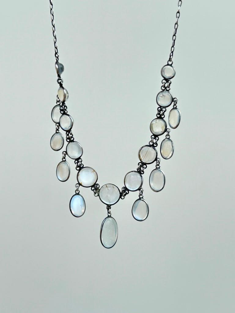 Wonderful Antique Silver Moonstone Drop Necklace - Image 4 of 5