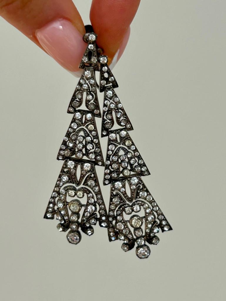 Art Deco Era Antique Silver and Paste Drop Earrings in Antique Box - Image 3 of 6