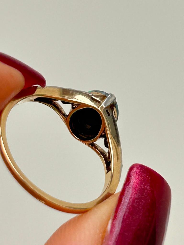Art Deco Era 18ct Gold Black Opal and Diamond Ring - Bild 7 aus 8