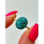 Antique 9ct Gold Pave Turquoise Bombe Style Ring