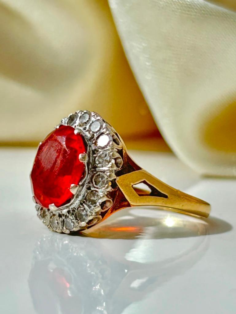 Very Rare Fire Opal and Diamond 18ct Yellow Gold Ring - Image 2 of 9