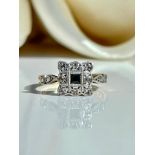 Sweet 18ct Yellow Gold and Platinum Sapphire and Diamond Square Ring