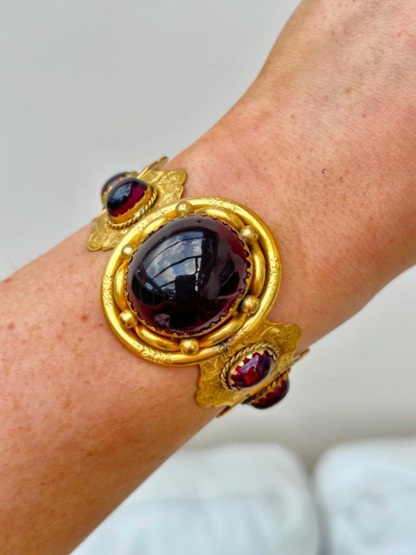 Antique Chunky Cabochon Garnet Bracelet