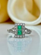 Wonderful Art Deco Era Platinum Emerald and Diamond Ring