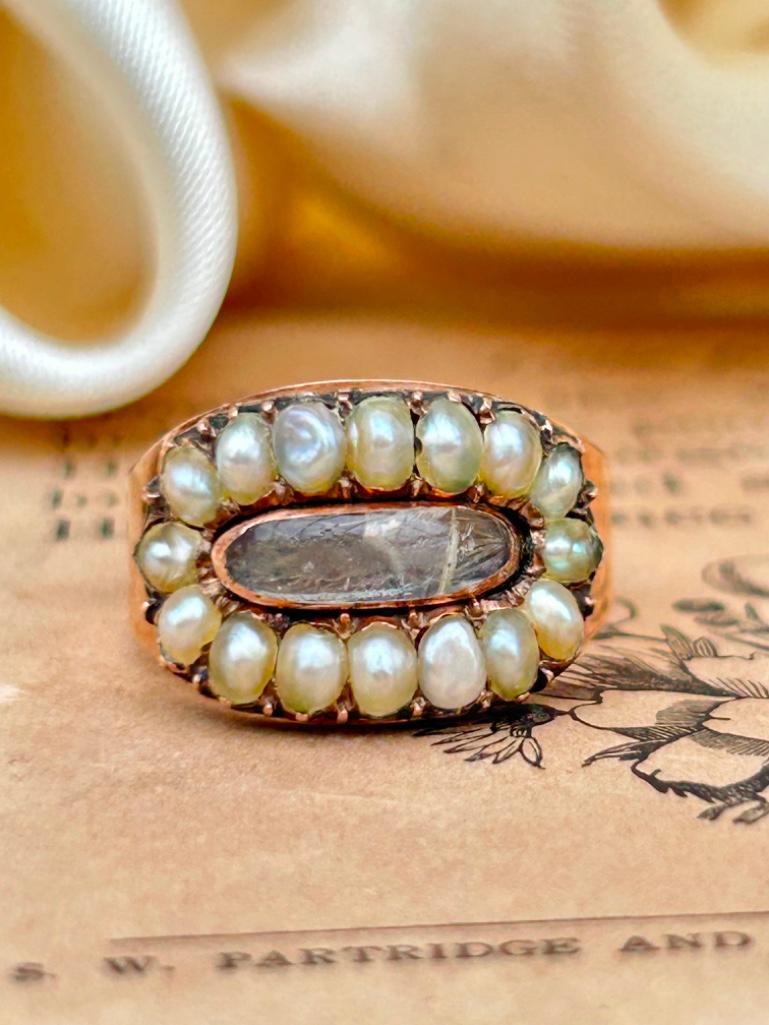 Chunky Georgian Era Pearl and Gold Locket Front Ring AF