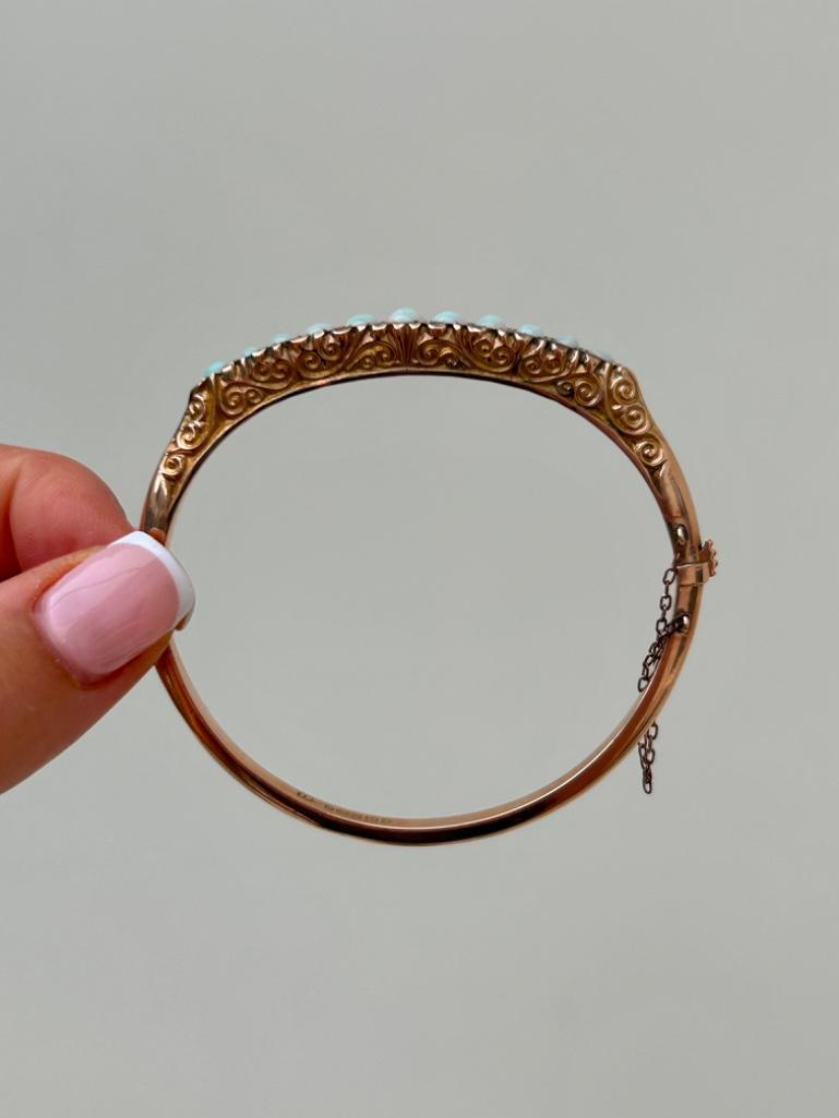 Wonderful 9ct Gold Opal and Diamond Bangle Bracelet - Image 6 of 6