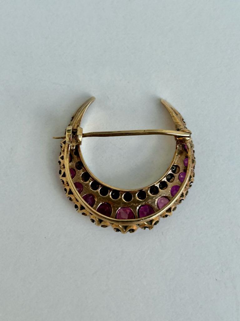 Ruby and Diamond Double Row Crescent Brooch in Gold - Image 5 of 7