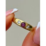 14ct Yellow Gold Ruby and Diamond 3 Stone Ring