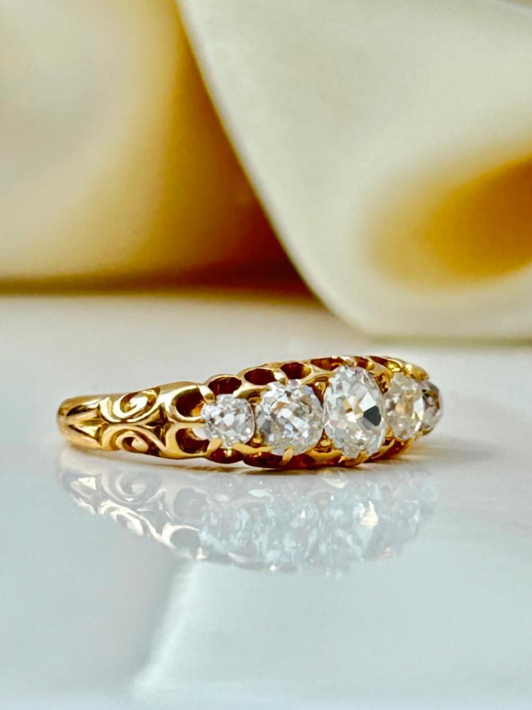 Antique 18ct Yellow Gold Diamond 5 Stone Ring Approx 1.20ct
