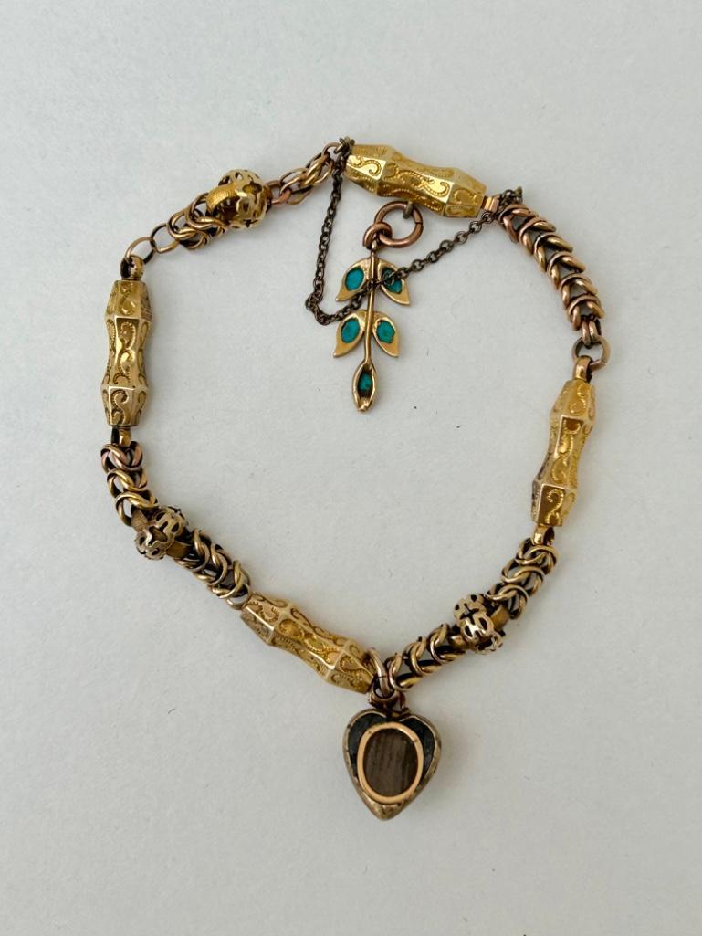 Antique boxed Turquoise Heart Gold Bracelet - Image 5 of 7