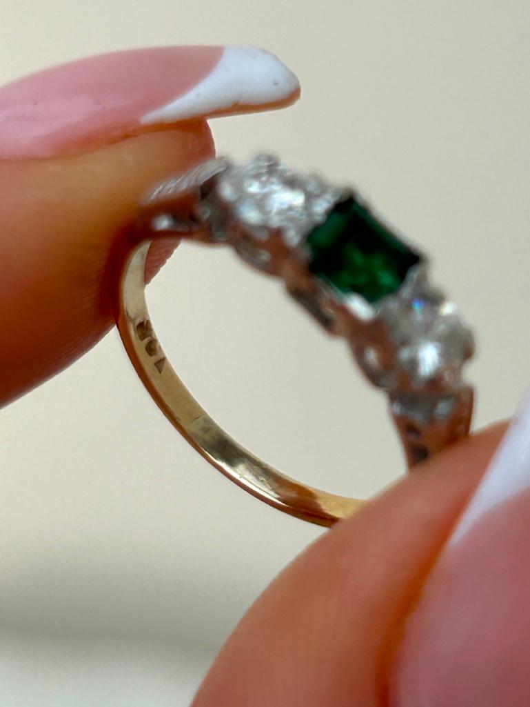 Sweet Emerald and Diamond 3 Stone Ring in Gold - Image 8 of 8
