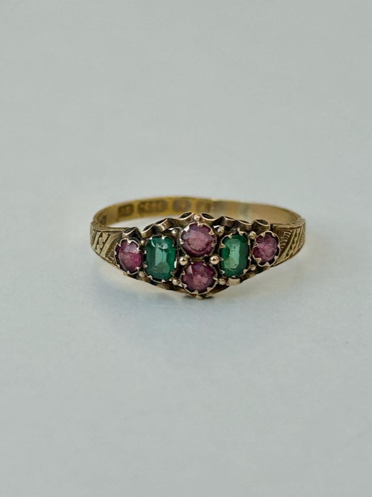 Antique 15ct Yellow Gold Amethyst and Emerald Ring - Bild 4 aus 6