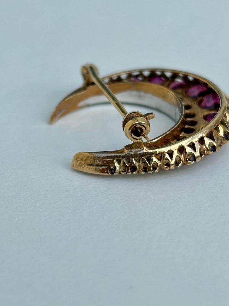 Ruby and Diamond Double Row Crescent Brooch in Gold - Image 6 of 7