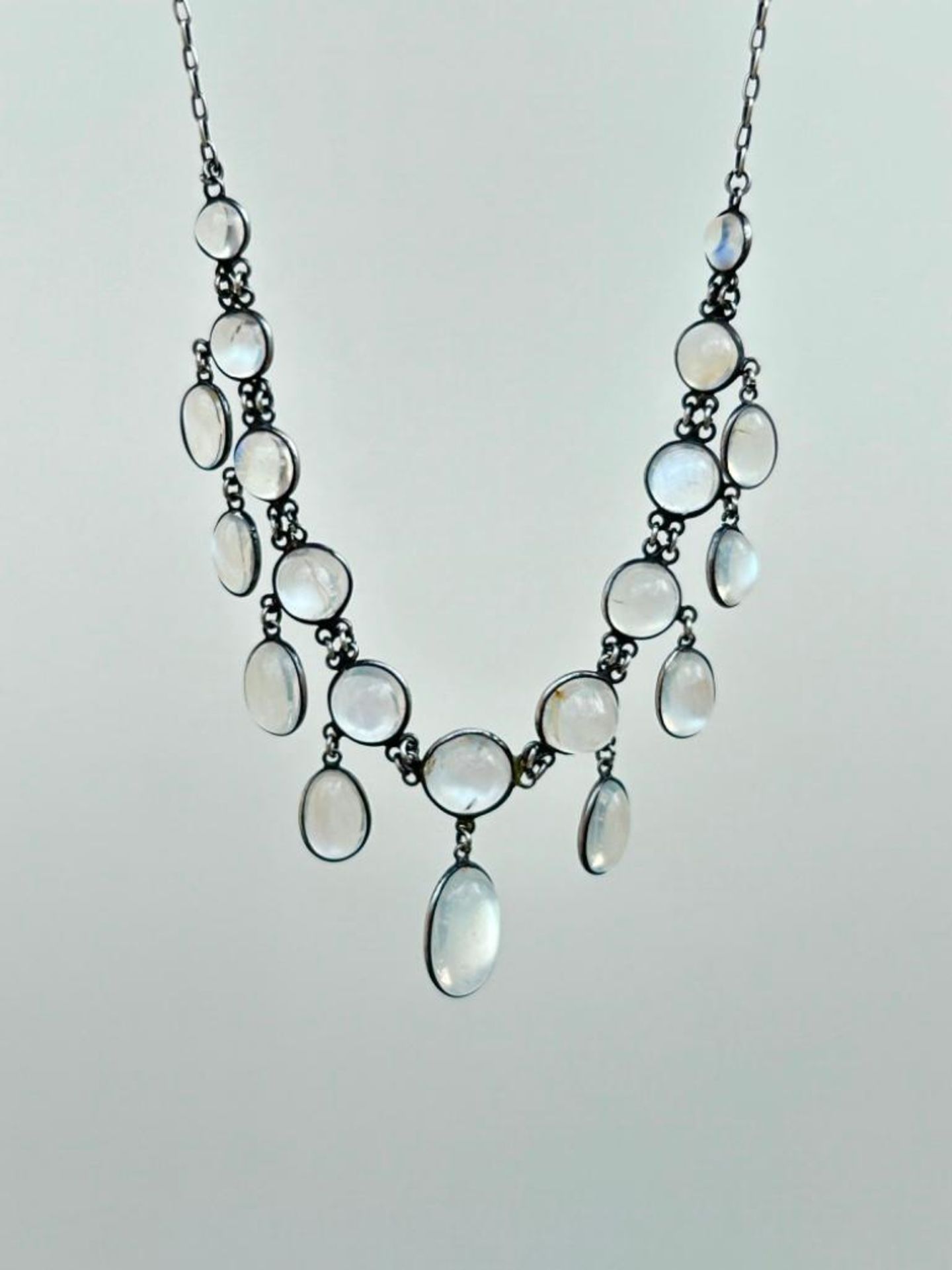 Wonderful Antique Silver Moonstone Drop Necklace