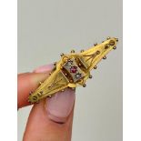 Antique Yellow Gold Ruby and Diamond 3 Star Bar Brooch