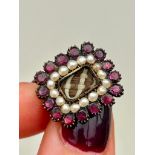 Outstanding Flat Cut Garnet and Pearl Braided Hair Brooch / Pendant in Gold