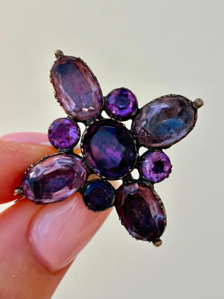 Antique Chunky Foiled Amethyst Brooch