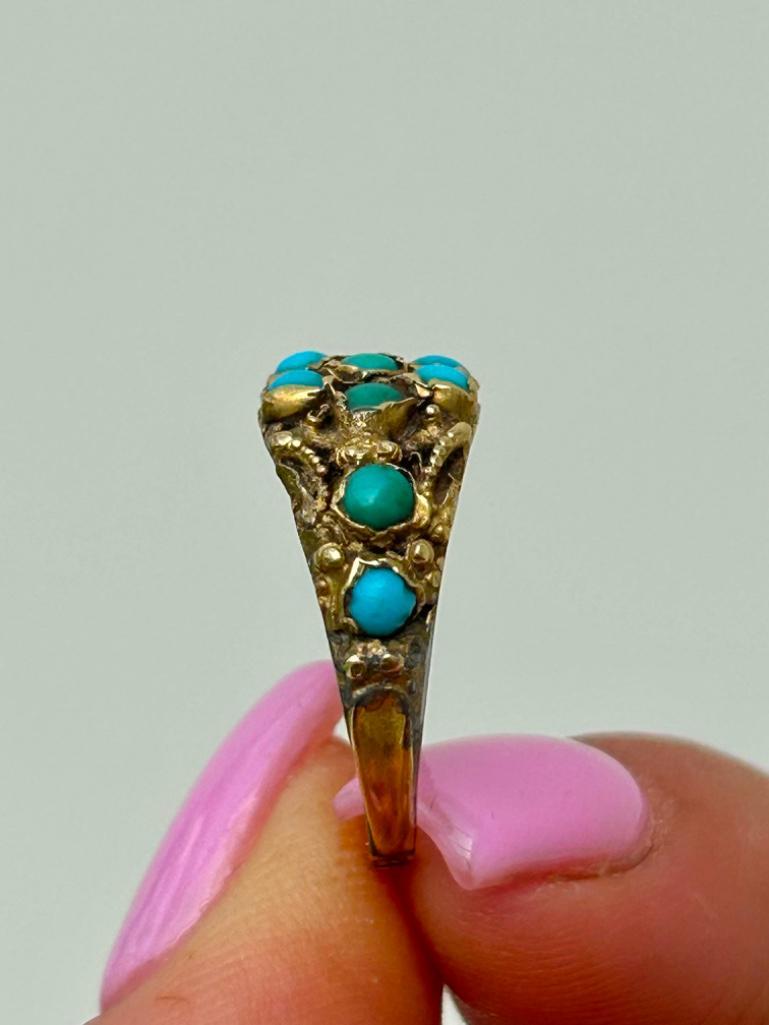 Chunky Antique 9ct Gold Turquoise Ring - Image 5 of 6