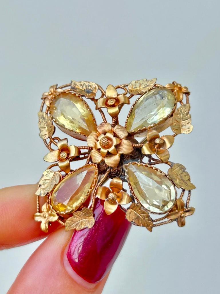Antique Large Gold and Citrine Floral Brooch - Image 6 of 8