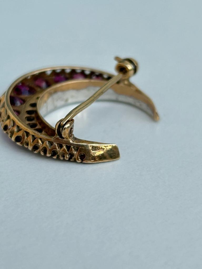 Ruby and Diamond Double Row Crescent Brooch in Gold - Image 7 of 7
