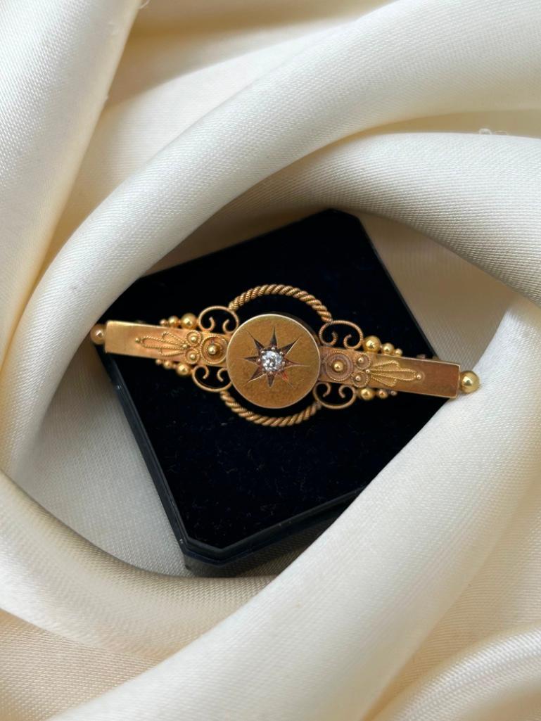Antique 15ct Yellow Gold Diamond Star Brooch - Image 3 of 6