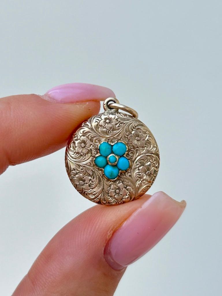 Antique Gold and Turquoise Locket Back Pendant