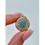 Antique Gold and Turquoise Locket Back Pendant