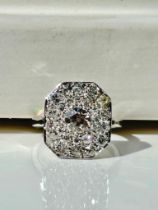 French Antique Diamond Panel Ring 18ct White Gold
