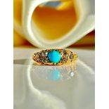 Wonderful Antique 18ct Yellow Gold Turquoise and Diamond Ring